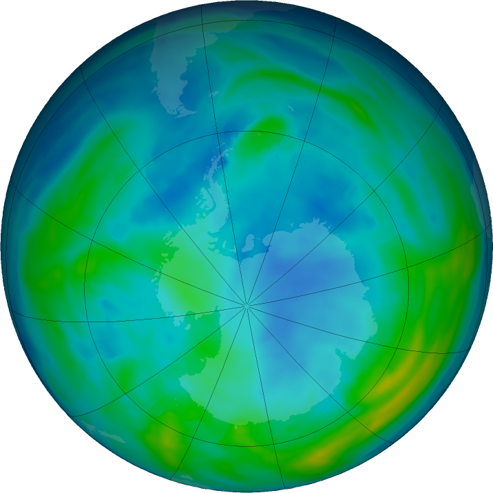Antarctic ozone map for 13 May 2020